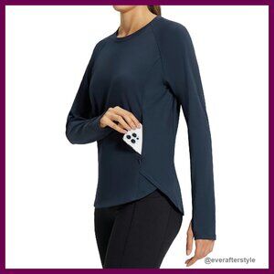 Fleece Lined Thermal Top Long Sleeve Workout Running Gear Slim Fit Thumbholes